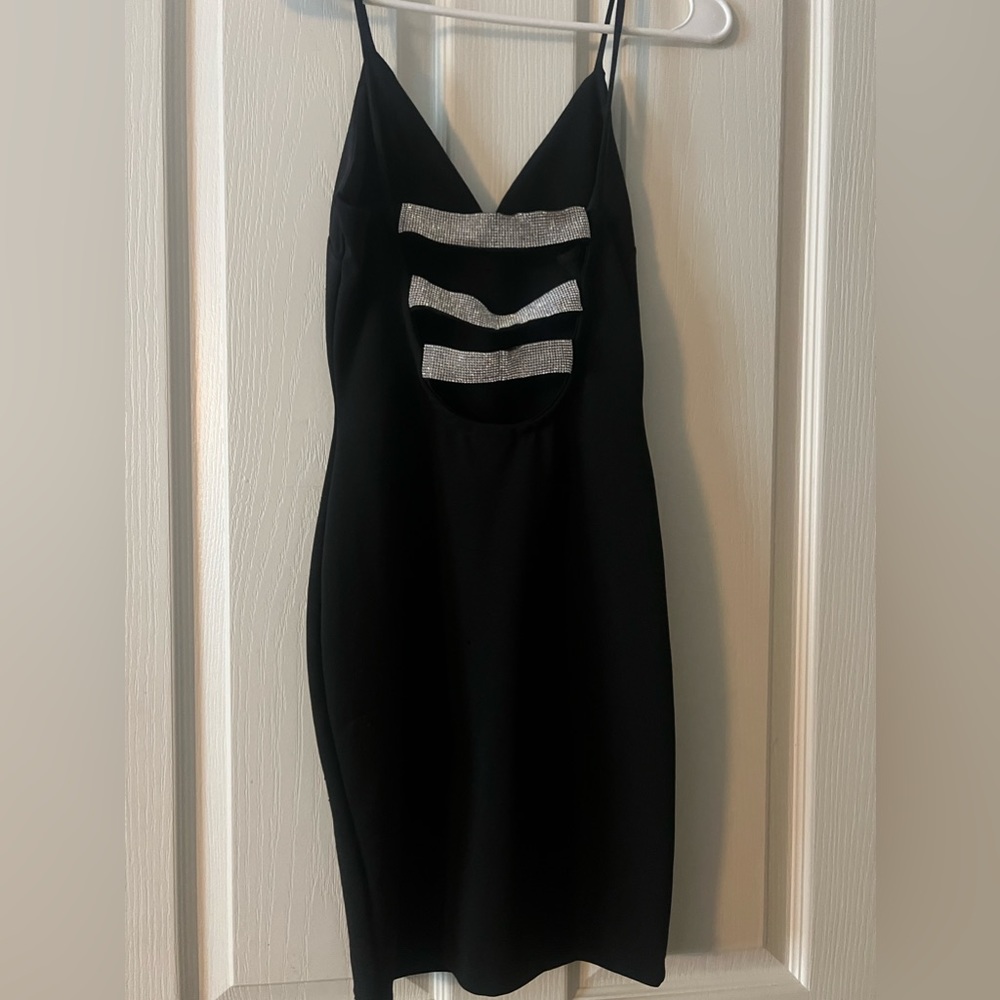 black dress rhinestone back